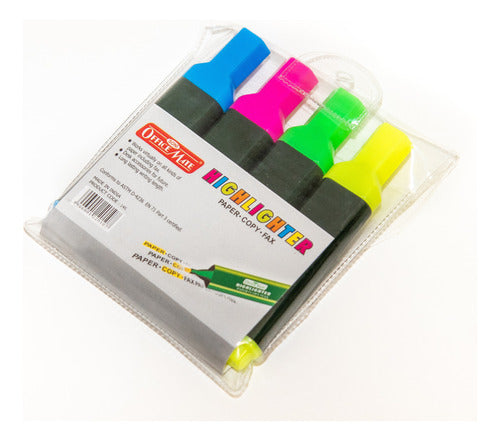 Officemate 4 Fluorescent Markers - Chiseled Tip 1