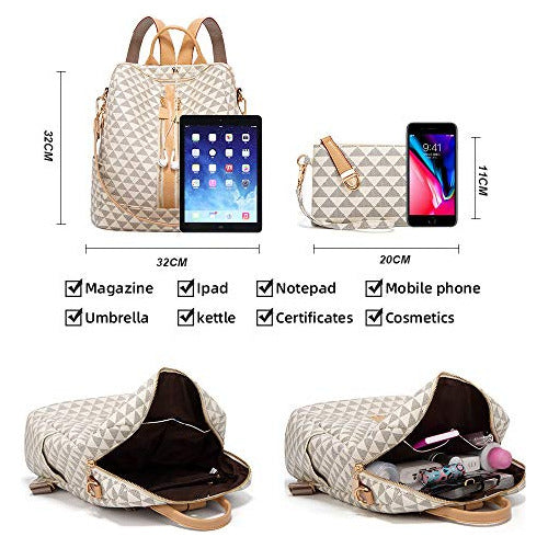 Makes Beige PU Leather Women's Backpack in Checkered Design 5