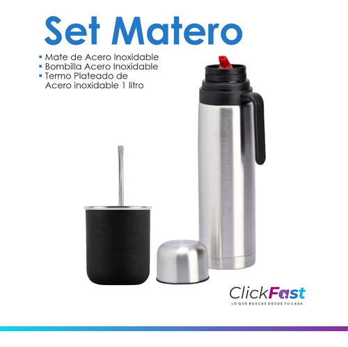 Juego Kit Matero Termo 1l Pico Matero Mate Acero Bombilla 1