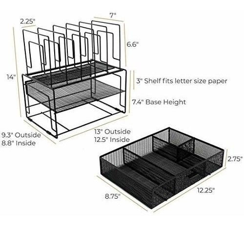 Blu Monaco Black Workspace Desk Organizer with Drawer - 3 Levels 1