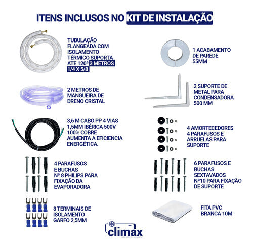 Kit Instalação Ar Inverter Split 22000 Btus 3m Com Suporte 2