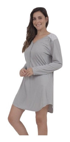 Women's Long Sleeve Nightgown with Soft Lace and Buttons 11