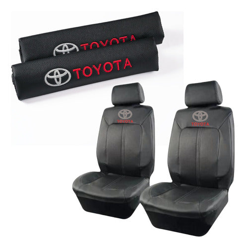 Autoplus Accesorios Ecocuero Pickup Truck Seat Cover + Toyota Logo Seat Belt Covers 0