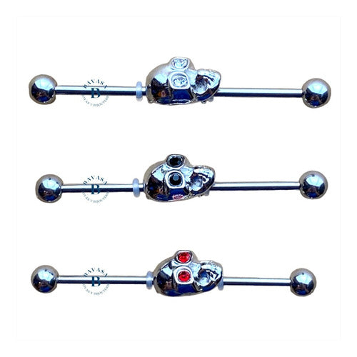 Skull Industrial Barbell Surgical Steel Body Piercing 0