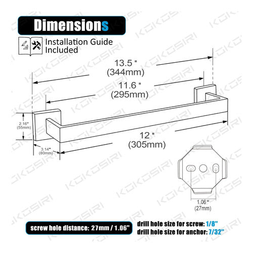 Kokosiri Toallero Individual De 12 Pulgadas, Soporte Para De 1