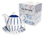 Selecta Ceramic Teapot with Cup and Saucer Blue Lines 1