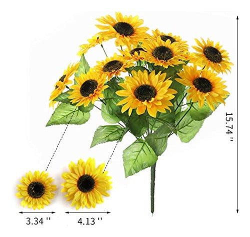 Derblue 2 Pack 15.74'' Ramo De Girasoles Artificiales Con 28 1