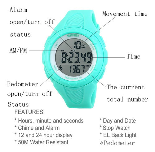 Topcabin Kids Waterproof Sports Step Gauge Light Blue Watch 4