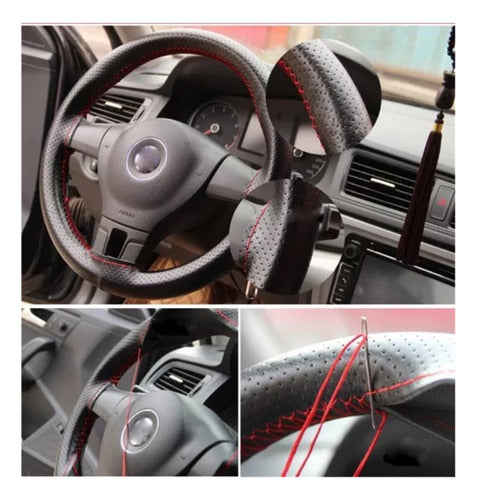 Iael Gray Padded Steering Wheel Cover with Thread and Needle 4