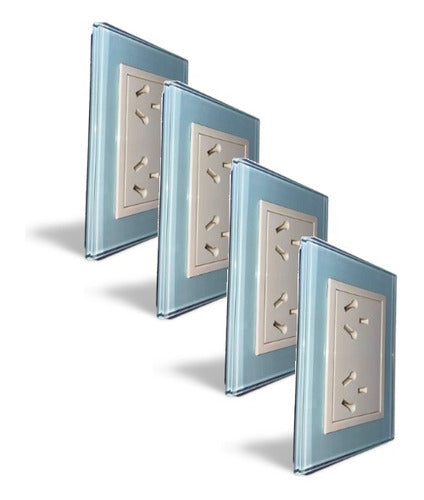 Sica Llave De Luz Toma Doble Marco Vidrio Vetro Aqua Pack X 4u 0