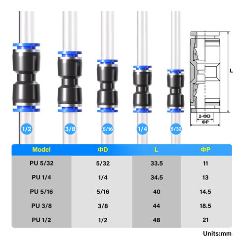 50 Conectores Neumaticos Rectos 1/2 3/8 5/16 1/4 5/32 PuLG 1
