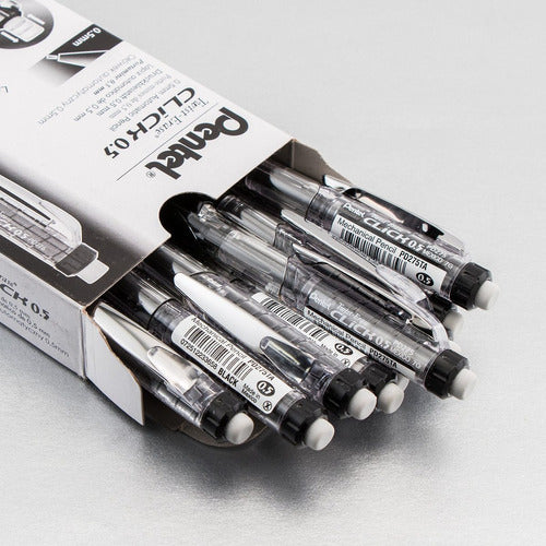 Pentel Twist-Erase PD275TA Click Mechanical Pencil, 0.5mm, Pack of 12, Clear Barrel, Black Grip 1