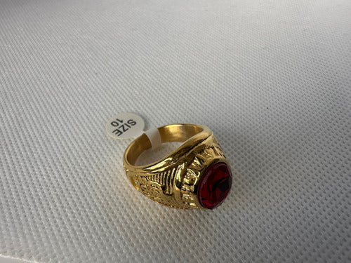 Donna Anillo Hombre Acero Quirúrgico Piedra Roja Color Oro Bombe 4