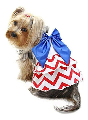 Klippo Dogpuppy Patriotic RedWhiteBlue Big Bow SundressVestido 2