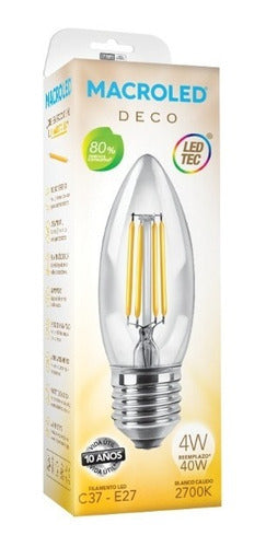 Macroled Filament LED Candle Lamp 4W Deco Cool Warm E27 4