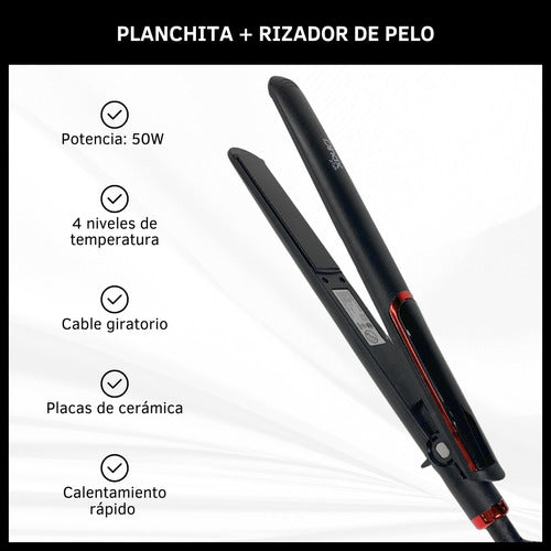 Combo Planchita De Pelo Y Buclera Cabello Rizador Cabello 1