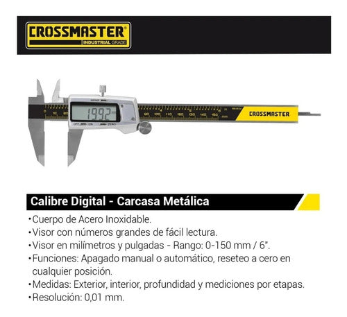 Calibre Digital Metálico Acero Inoxi Crossmaster C/ Visor 1