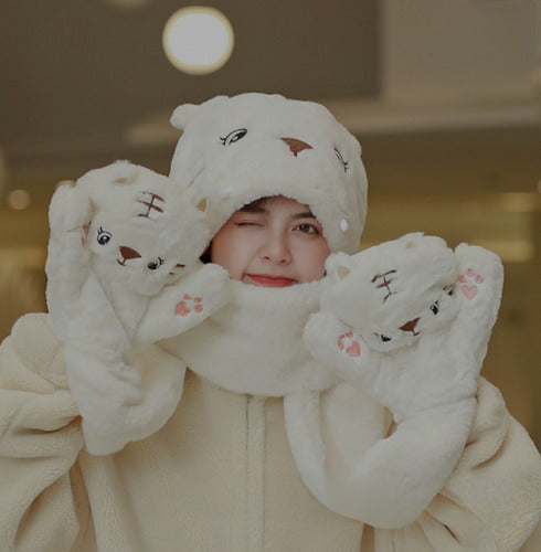 Kawai 3-in-1 Scarf with Hood and Gloves 2