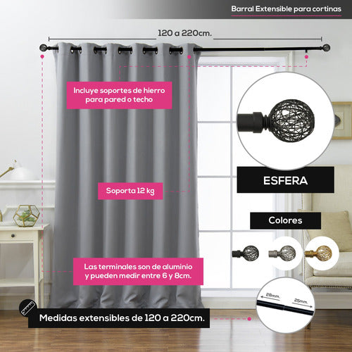 Haussman Extensible Metal Curtain Rod 120 to 220cm Nickel VIP 1