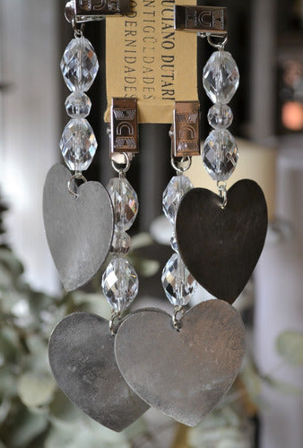 Set 4 Pesas Para Mantel Corazón Metal Liso Plata Envejecido 1