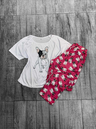 Oh Regalos Pijama Frenchie Rosado Pantalon + Remera Manga Corta 1