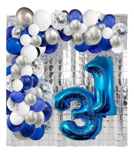 JULLIETT Pack 145 Complete Balloons, Numbers 80 cm, Backdrop Curtains 0