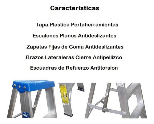 Argensafe Escalera Aluminio Reforzada Tijera 7 Escalones Alt 2.10 Mts 4