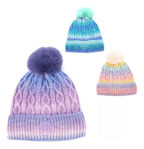 Trendy Multicolor Pompon Winter Hat for Women & Girls 1