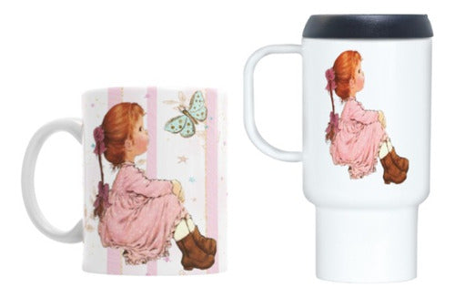 COPACAVANAOK Combo Taza Ceramica Y Jarro Térmico Plástico Sarah Kay 0