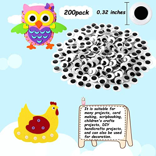 Febsnow 200 Pieces Wiggle Eyes, Googly Eyes Self Adhesive 8mm 1