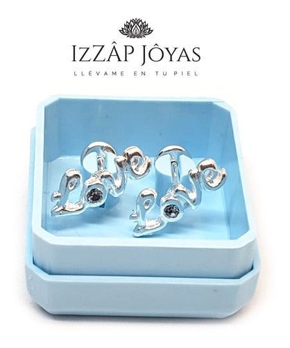 Izzap Joyas Love Open Hoop Earrings with Cubic Zirconia in 925 Silver 0