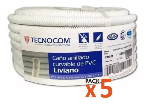 Tecnocom Pack X 5 Caño Corrugado Blanco 3/4 25 Mts Ignifugo 1