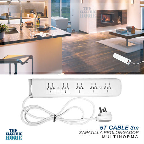 Ind.Argentina 5-Outlet Power Strip with Switch, 3 Meters Premium Cable 3