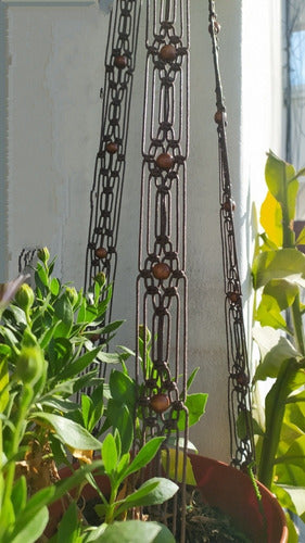 Rustic Hanging Plant Holder with Rope and Wooden Beads 9