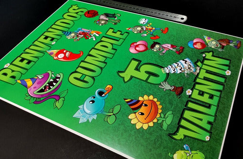 MuchoEvento Cartel Bienvenidos Plants Vs. Zombies Cumple Personalizado 1