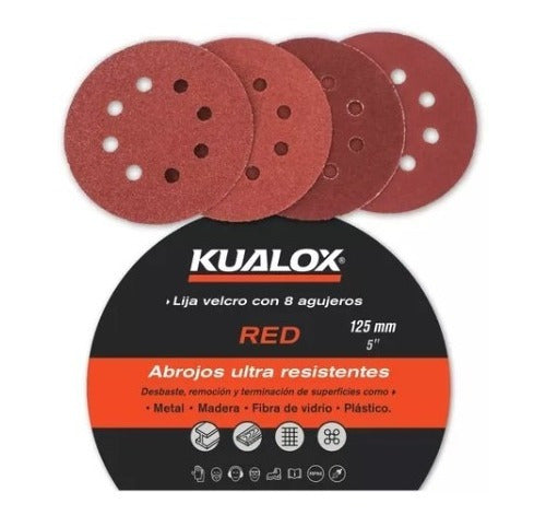 Velcro Sanding Disc 125mm 8 Holes - Red 60 to 100 Grit - Pack of 100 30
