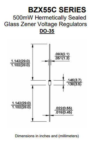 Diodo Zener 3v 1/2w Bzx55c3v0 3 Volts Do-35 Pack X10 2