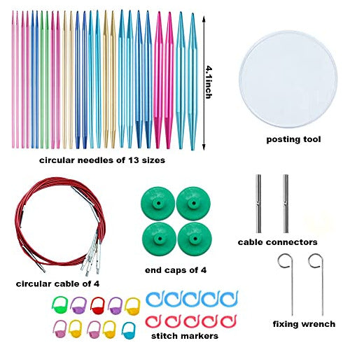 Weabetfu Interchangeable Circular Knitting Needles Set with Accessories 60 Art 1