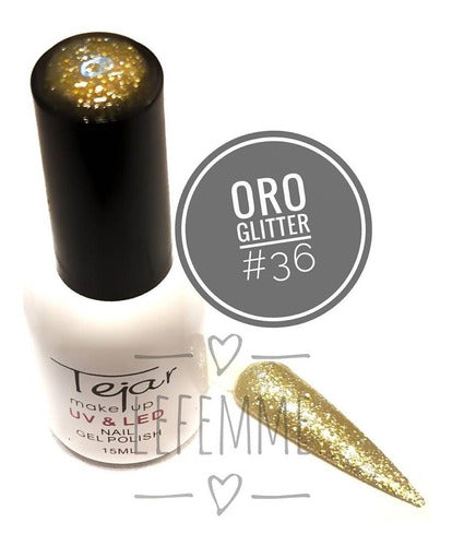 Semipermanent Nail Polish N°36 Gold Glitter UV/LED Tejar Lfemme 1