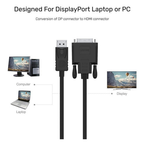 Cable Displayport Dp A Dvi (24+1) Full Hd 1,8 Metros Unitek 2