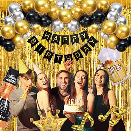 Black and Gold Birthday Party Decorations for Men 2