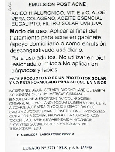 Biocom Emulsión Post Acné Y Rosácea Descongestiva 250 Gr 1