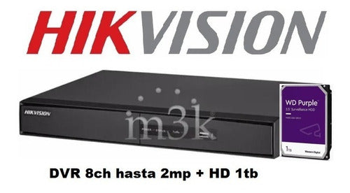 Dvr Hikvision 8ch Hasta 2mp + Disco 1tb - M3k 0