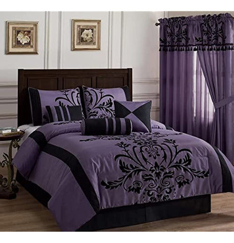 Chezmoi Collection Nobility 7-Piece Floral Comforter Set - E 0