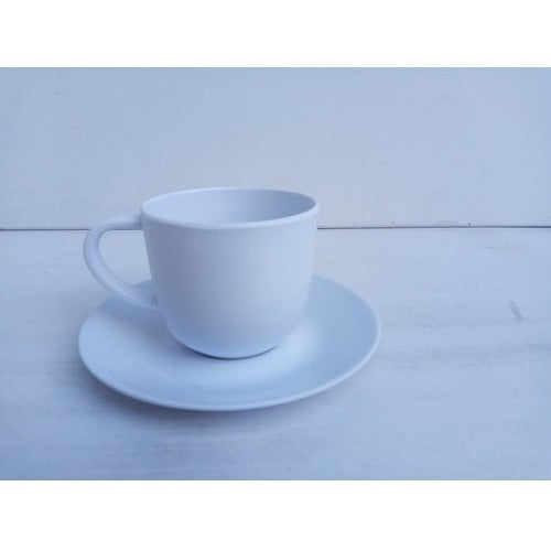 Plastic Ware Set of 6 White Melamine Cups with Saucers 1