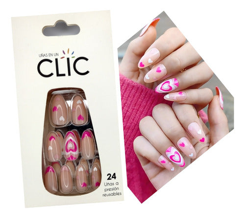 Clic Press On Almond Pink Love Nails - 24 Units 0