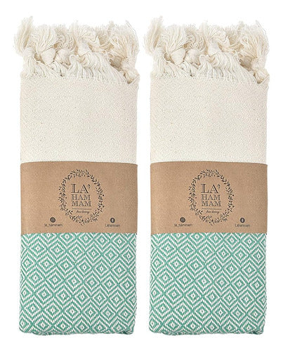 La Hammam Hand Towels Set of 2, 18" x 36", Cotton 0