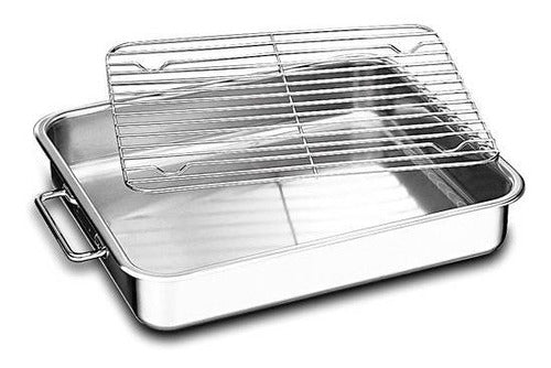 Fuente Asadera Rectangular Acero Inox 40 Cm Con Parrilla 042 0