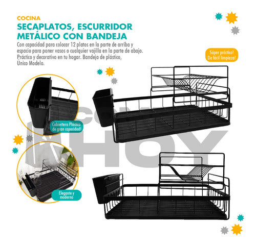 CompraHoy Metal Plate Drying Rack with Tray, 2 Levels, 13075 1