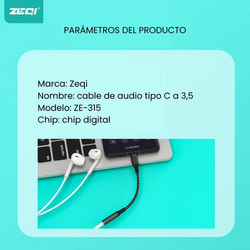 Zeqi Adaptador Usb-c (3.5mm Hembra)     Model: Ze-v315 3